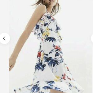 Banana Republic Ruffle Fit and Flare Dress White Floral Size 10